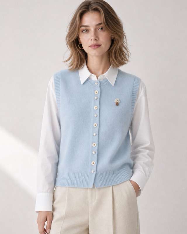 Shirt-collar knit in sky blue