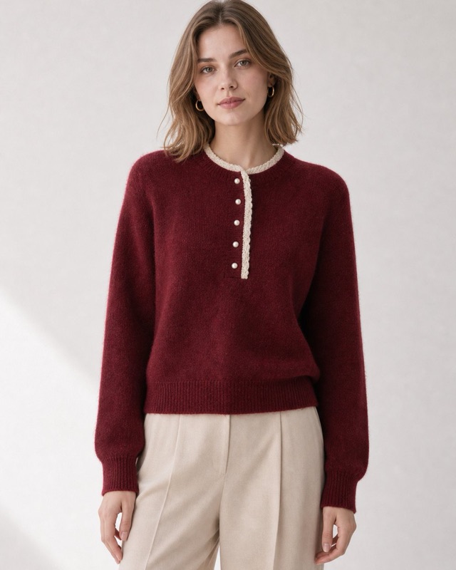 Henley sweater in burgundy