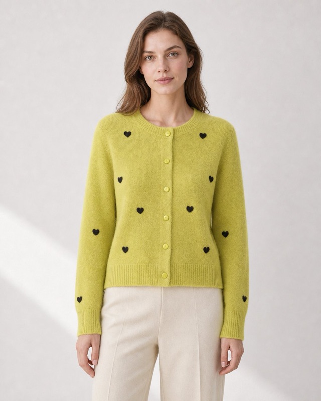 Heart-embroidered cardigan in lime
